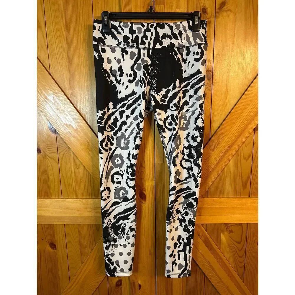 Nike Dri Fit Athletic Leggings White Black Gray Tie Waist Pockets Size Medium (8